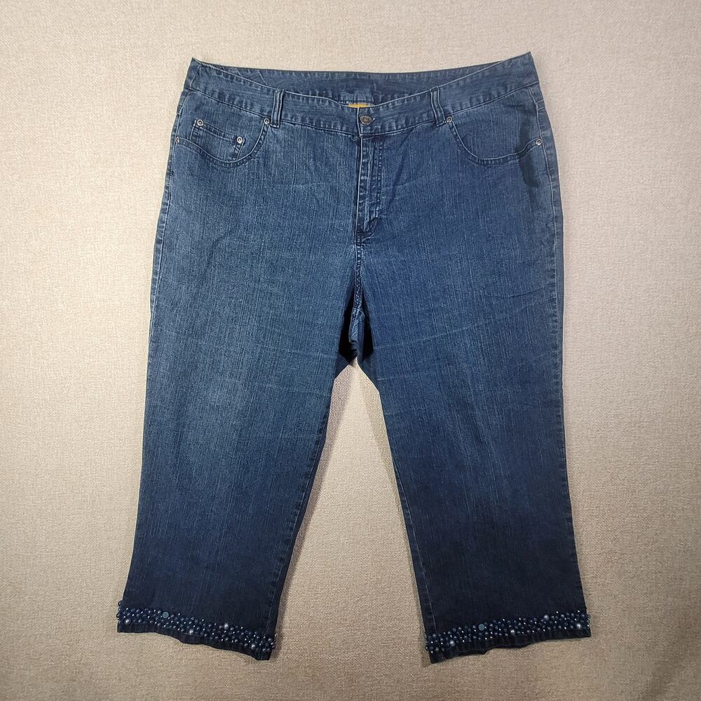 Chic Ruby Rd. Medium Wash Bedazzled Jean Capris - Plus Size 16W